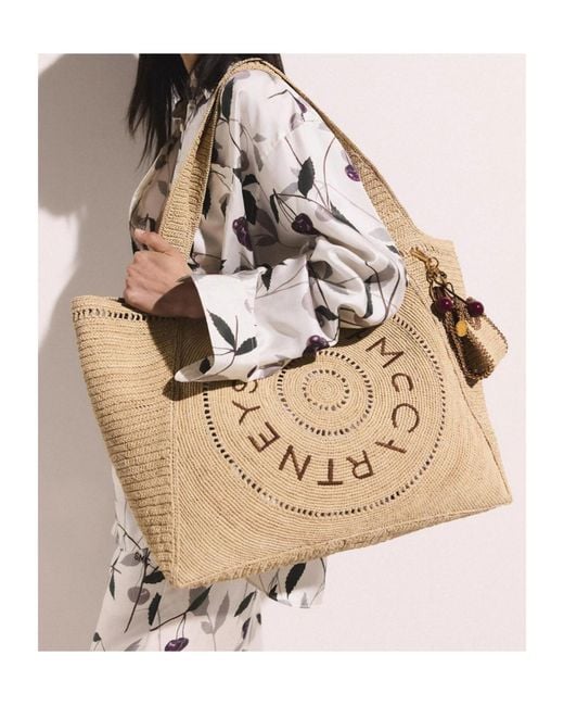 Stella McCartney Natural Logo Embroidered Top Handle Bag