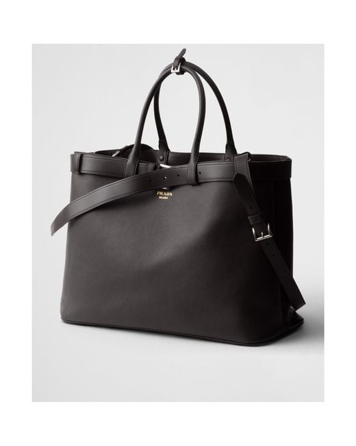 Prada Black Buckle Leather Bag With Belt for men