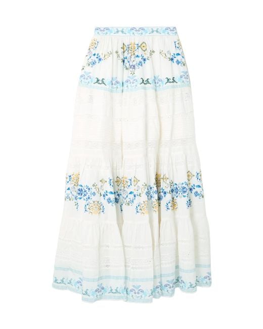 Camilla White Floral Tiered Maxi Skirt