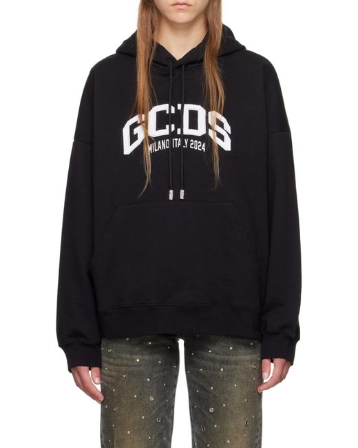 Gcds Black Lounge Logo Cotton Hoodie for men