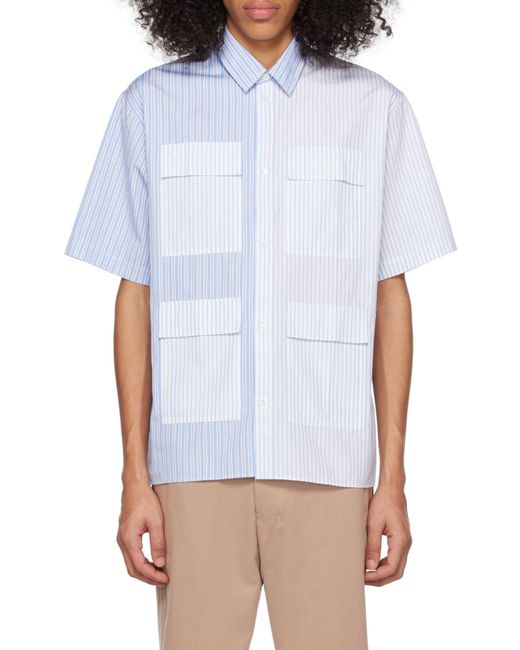 Maison Kitsuné Blue Colour-Block Striped Shirt for men