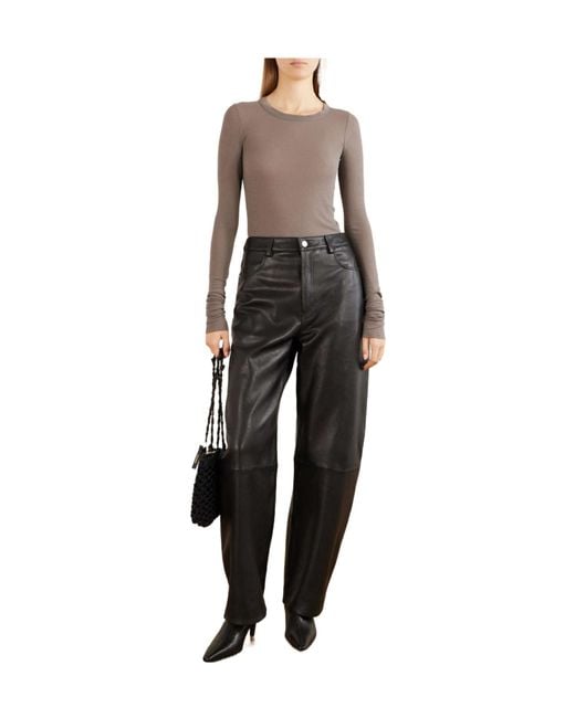 Arma Black Leather Wide-Leg Pants