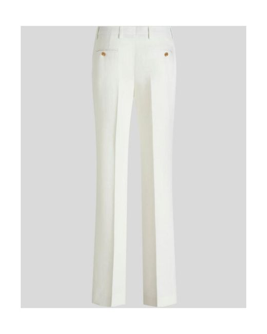 Etro White Slub-Texture Straight-Leg Tailored Trousers