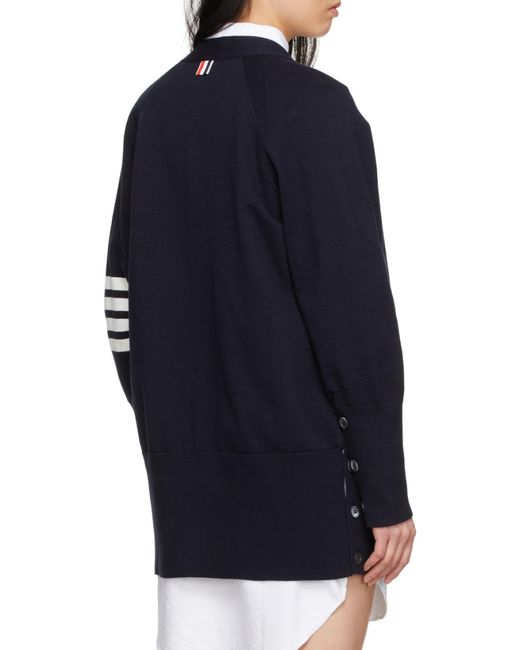 Thom Browne Blue 4-Bar Long Sleeved Knit Cardigan
