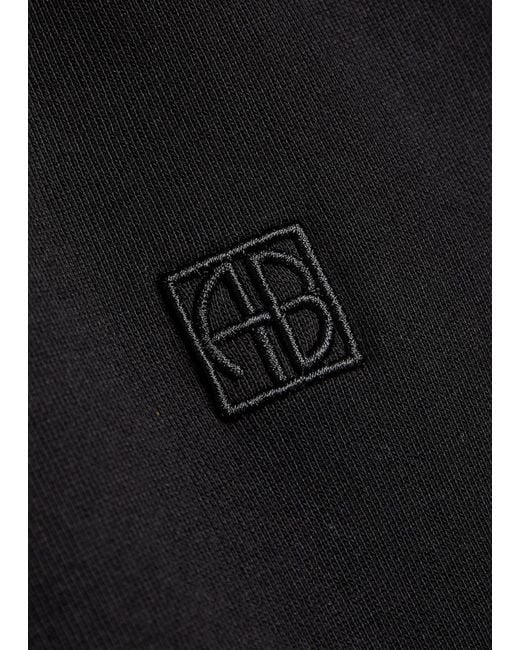 Anine Bing Black Karter Logo-Embroidered Cotton Sweatpants