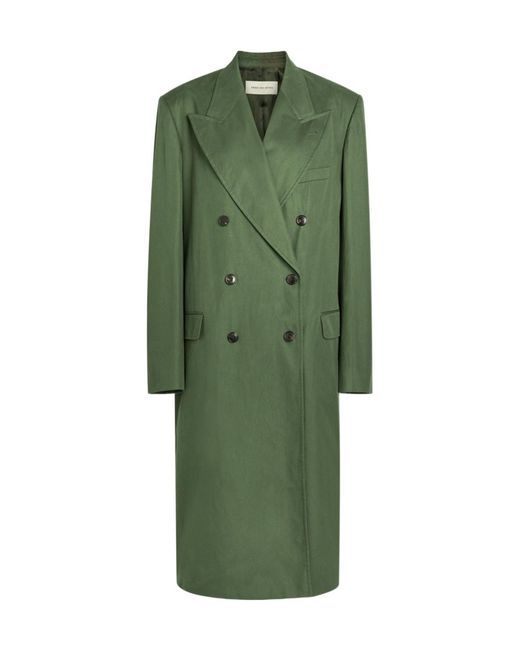 Dries Van Noten Green Double-Breasted Cotton Coat