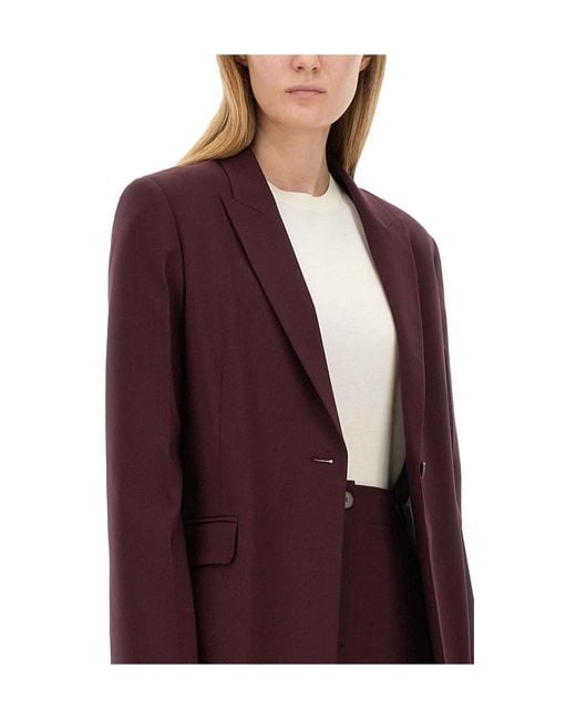 Alysi Purple Peak-Lapels Straight Hem Blazer