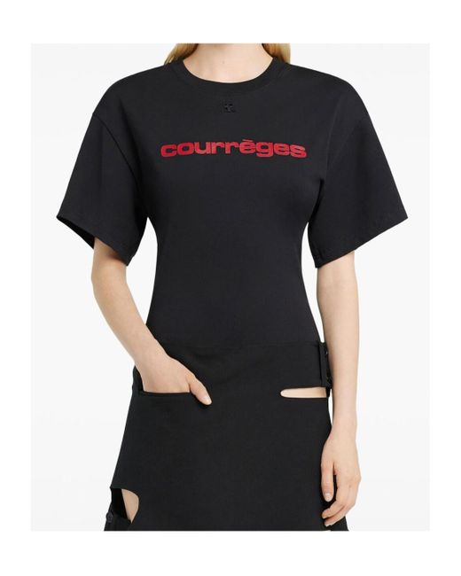 Courreges Black Courrèges Logo Printed Crewneck T-Shirt