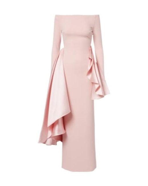 Solace London Pink Kiana Draped Off-Shoulder Maxi Dress