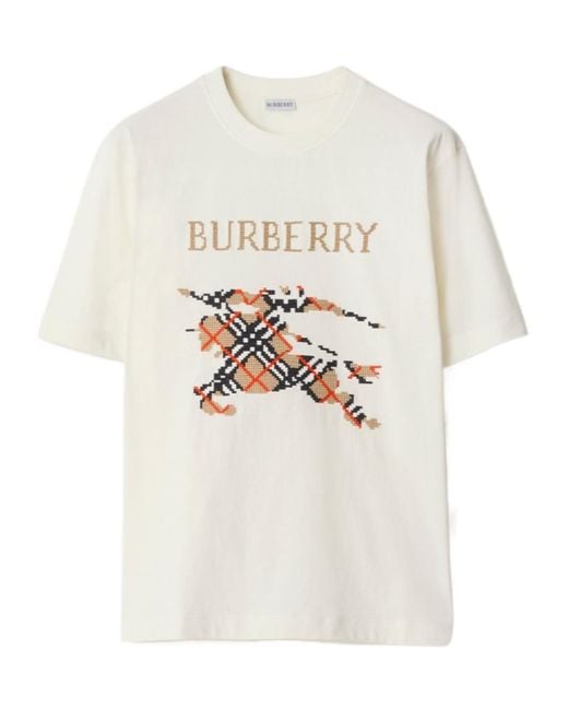 Burberry White Logo Detailed Crewneck T-Shirt for men