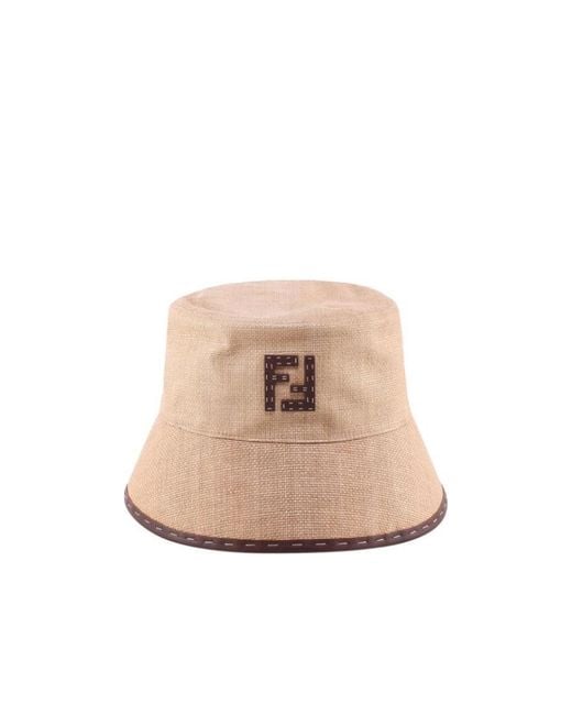 Fendi Natural Ff Motif Patch Interwoven Bucket Hat for men