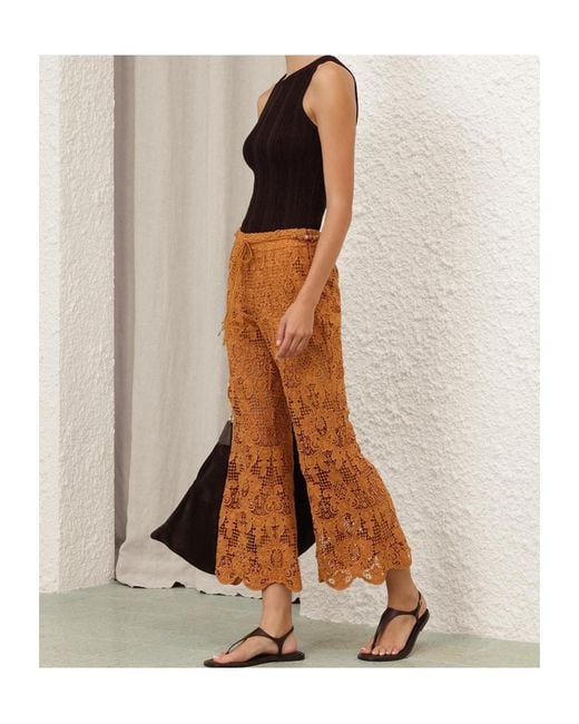 Zimmermann Brown Coco Lace Flared Pants