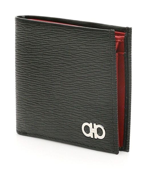 Ferragamo Black Ferragamo Gancini Logo Plaque Bi-Fold Wallet for men