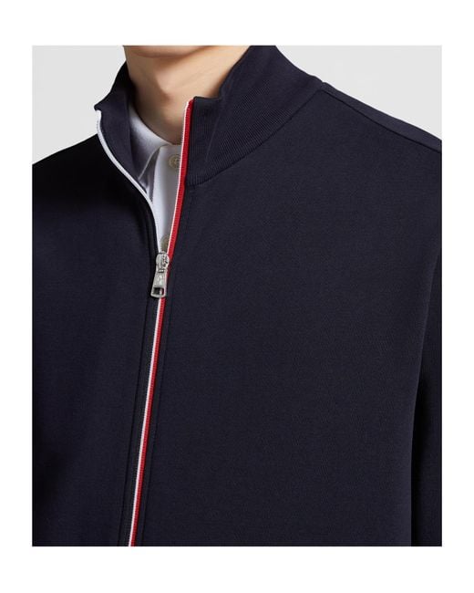 Moncler Blue Tricolor-Trimmed Cotton Zip-Up Sweatshirt for men