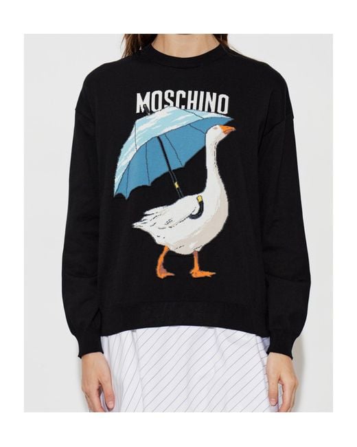 Moschino Black Intarsia Duck Motif Knitted Sweater