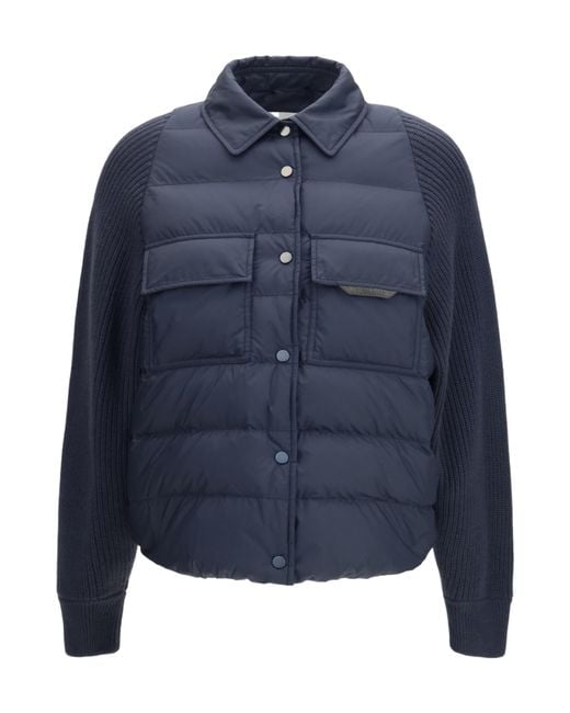 Brunello Cucinelli Blue Buttoned Panelled Jacket