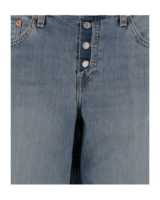 Re/done Blue Button-Fly Wide-Leg Jeans
