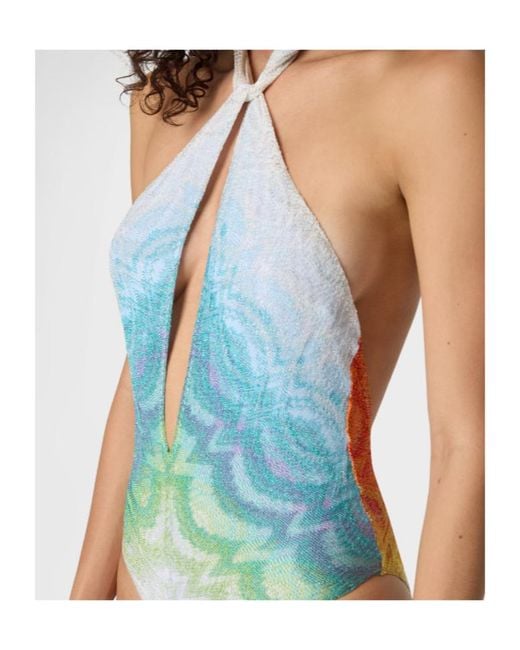 Missoni Blue Cut-Out Halterneck Swimsuit
