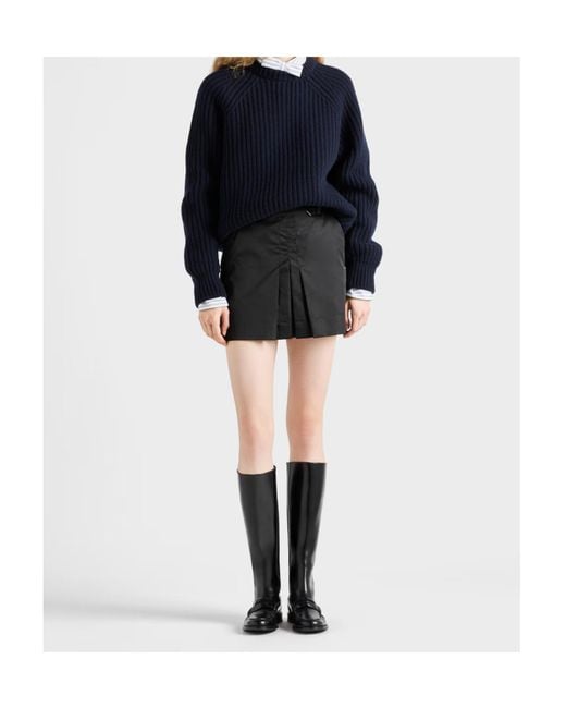 Prada Black Triangle-Logo Pleated Mini Skirt