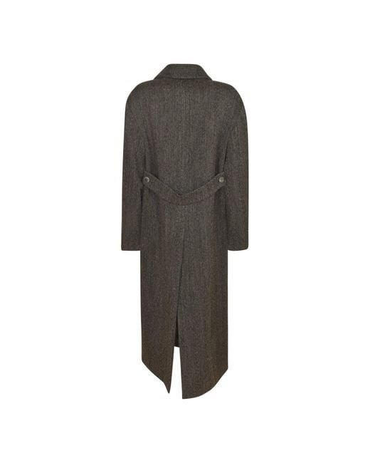 P.A.R.O.S.H. Gray Herringbone Double-Breasted Long Coat