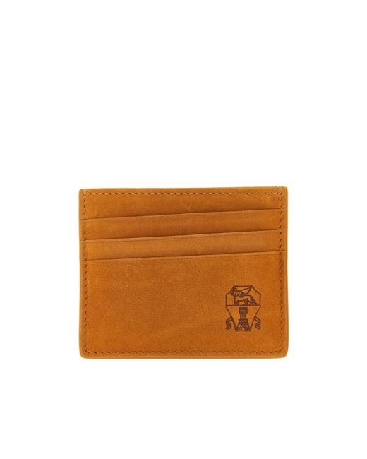 Brunello Cucinelli Brown Logo Printed Card Holder for men