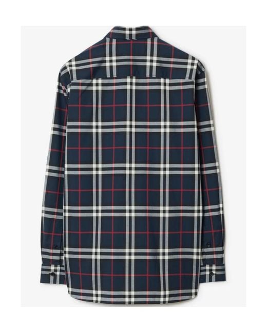 Burberry Blue Check-Pattern Long Sleeved Shirt for men