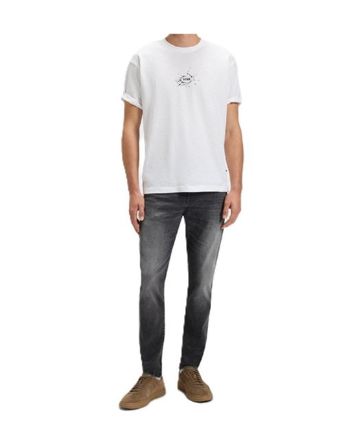 Boss White Logo Crew-Neck T-Shirt for men