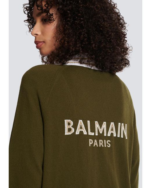 Balmain Green Wool-blend Logo Cardigan