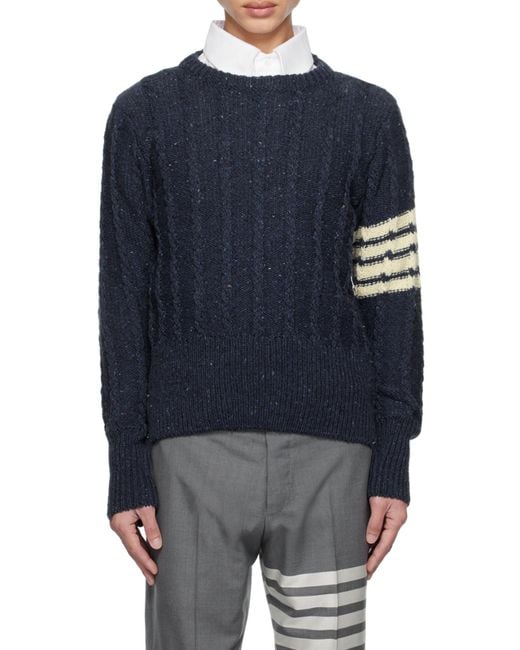 Thom Browne Blue Rwb Stripe Cable-Knit Crewneck Jumper for men