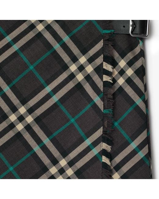 Burberry Green Check-Pattern Frayed-Edge Mini Skirt