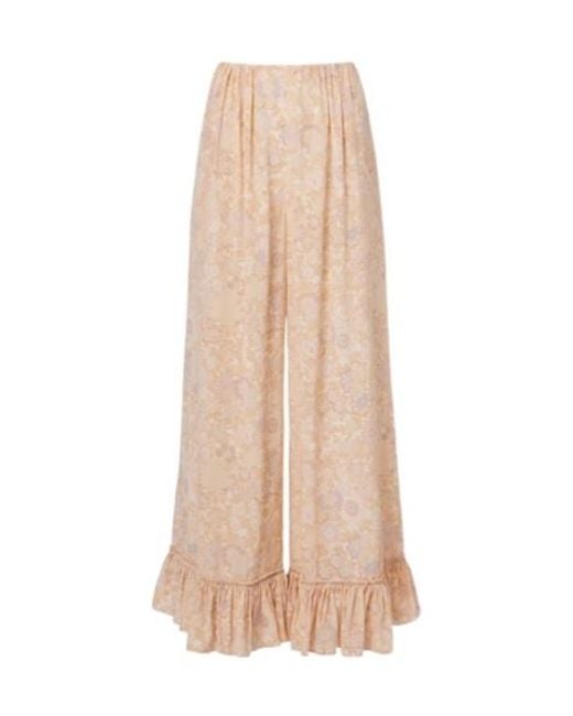 Chloé Natural Floral Ruffled Silk Wide-Leg Pants