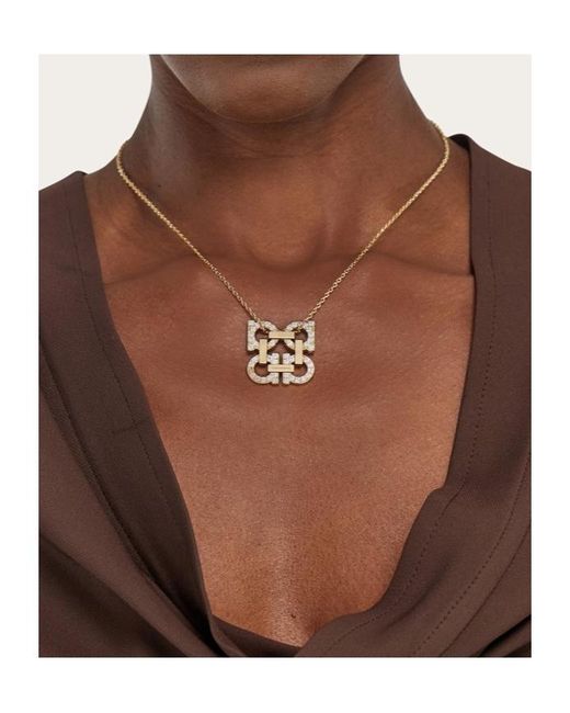 Ferragamo White Ferragamo Embellished Four Gancini Pendant Necklace