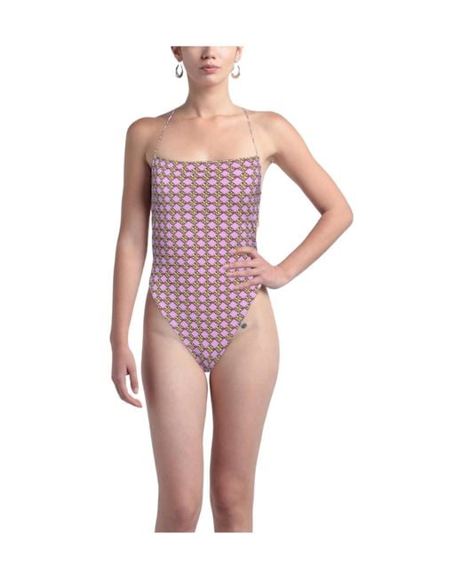Tory Burch Red Logo-Print One-Piece Swimsuits