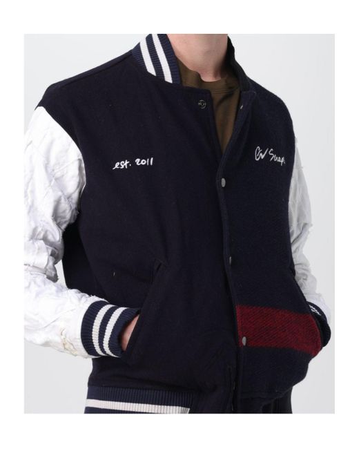 Greg Lauren Blue Slogan-Embroidered Bomber Jacket for men
