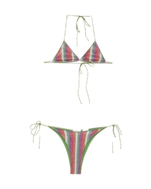 Oseree White Striped Bikini Set