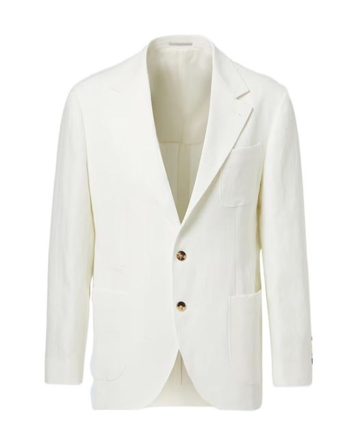 Brunello Cucinelli White Single-Breasted Linen Blazer for men