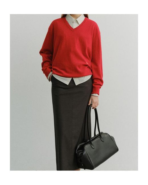 DUNST Red V-Neck Logo Sweater for men
