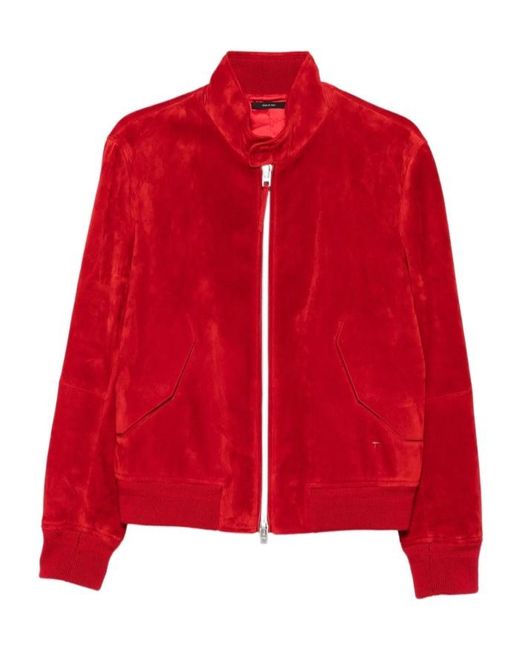 Tom Ford Red Long-Sleeved Suede Leather Jacket for men