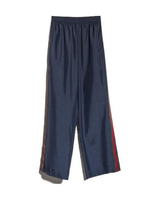 Gucci Blue Technical Silk Poplin Pants With Web