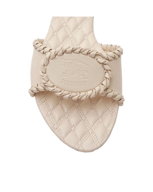 Burberry White Leather Knight Stamp Slides