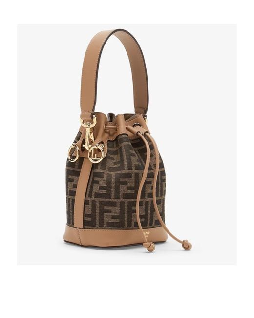 Fendi Brown Mon Tresor Ff Jacquard Bucket Bag