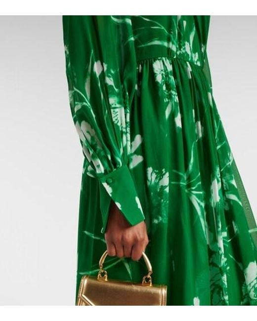 Erdem Green Floral Silk Voile Gown