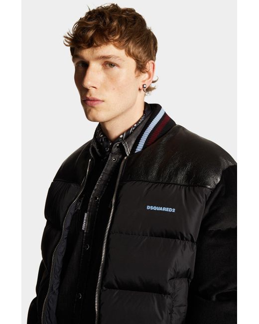 DSquared² Black Mixed Puffer Bomber for men