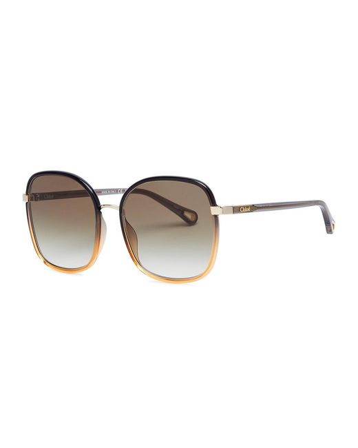 Chloé Metallic Two-Tone Square-Frame Sunglasses