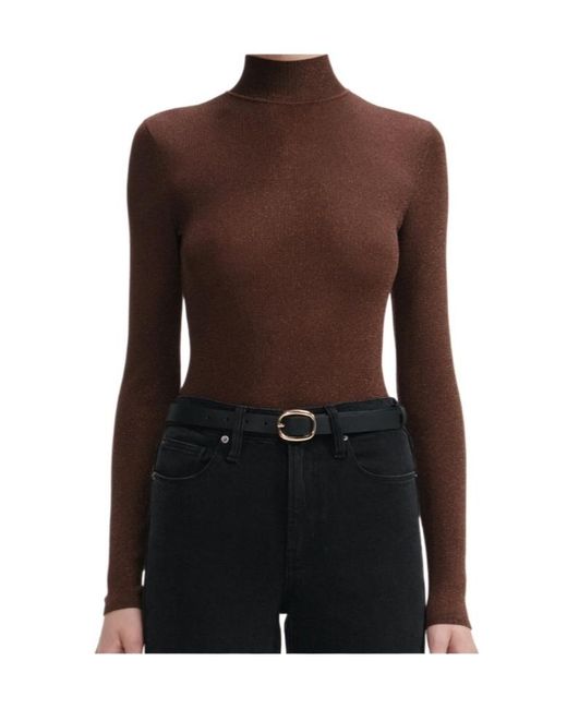 Self-Portrait Brown Metallic Knitted Top