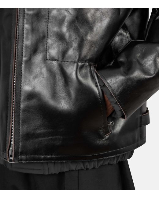 Sacai Black Relaxed Leather Jacket for men
