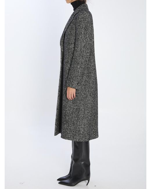 Tagliatore Black Amanda Herringbone Wool Coat