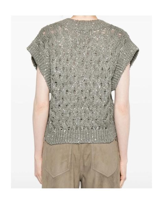 Brunello Cucinelli Gray Dazzling V-Neck Cable Vest