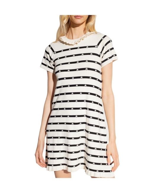 RED Valentino White Logo Striped Dress
