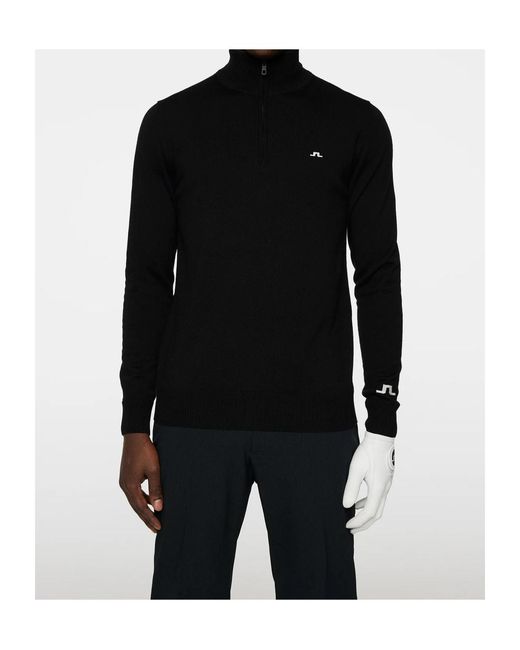 J.Lindeberg Black Half-Zip Fine-Knit Jumper for men